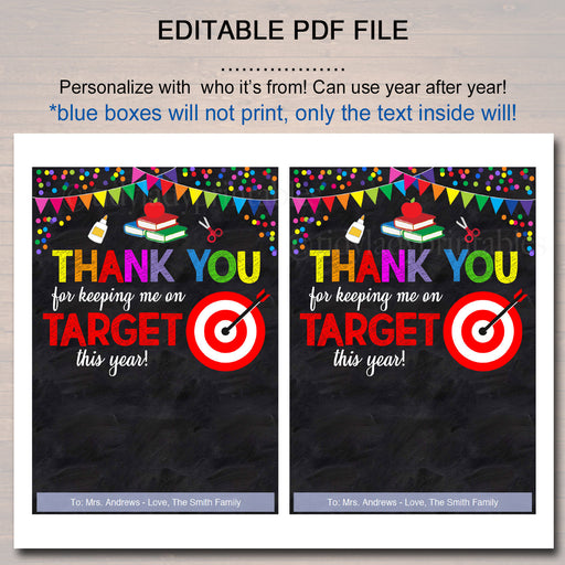 EDITABLE Gift Card Holder, Thanks for Keeping me on Target, INSTANT DOWNLOAD, Printable Teacher Appreciation, End of Year Gift From Student