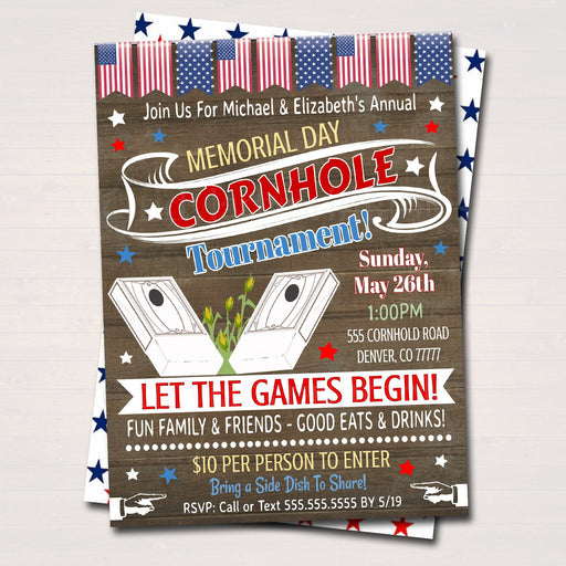 EDITABLE Summer Cornhole Invite Printable 4th of July Memorial Labor Day Celebration Party Invitation Digital American Summer Backyard Party