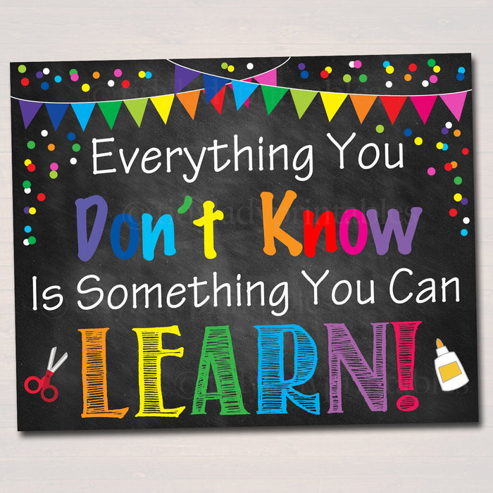 PRINTABLE Everything You Don't Know Can Learn Poster INSTANT DOWNLOAD, Positive Thinking Growth Mindset Teacher Classroom Power of Yet Art