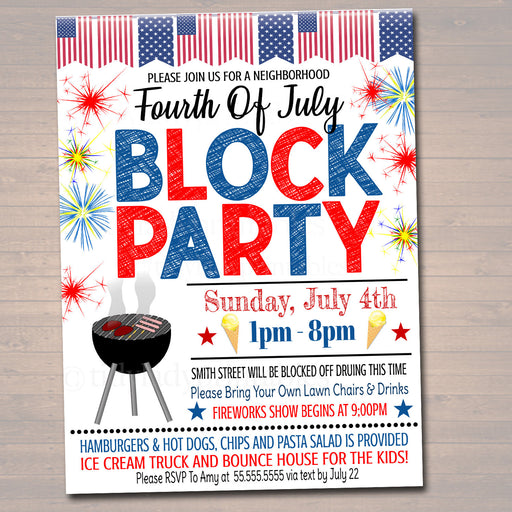 EDITABLE Patriotic Neighborhood Block Party Invite, Printable, Bbq Picnic Summer Party, 4th of July, Memorial Day Flyer, INSTANT DOWNLOAD