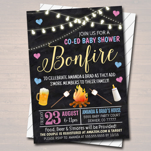 EDITABLE Gender Reveal Baby-Q BBQ Picnic Invitation, Baby Sprinkle, Couples Shower Grill Out Celebration, Grill Out Co-ed Baby Shower Invite