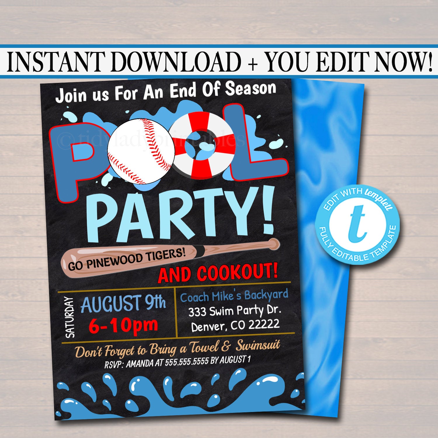 Summer Pool Baseball Party Invitation - Printable Template — TidyLady Printables summer-pool-baseball-party-invitation-printable-template-tidylady-printables