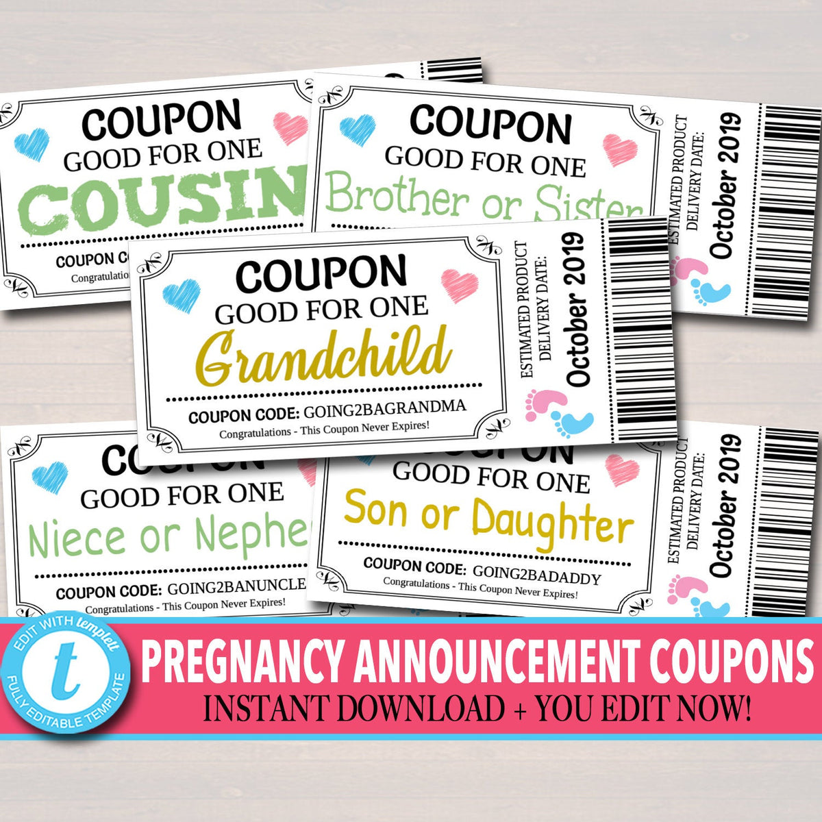 Pregnancy Announcement Coupons | TidyLady Printables, image size:1200x1200