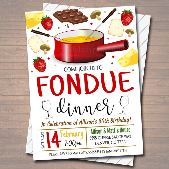 Fondue Dinner Party Invitation, Party Invite, Fondue Restaurant Printable, Birthday Template, Valentines Day Party