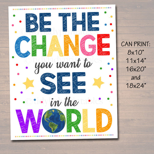 Classroom Decor, Counseling Office Poster, School Counselor Office Decor, Social Worker Office, Classroom Poster, Be The Change in the World