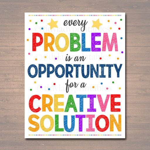Classroom Decor, High School Social Worker Counselor Office Poster, Every Problem Opportunity For Creative Solution Motivational, Principal