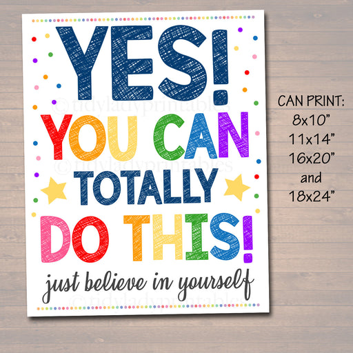 Counseling Office Poster, Teacher Printables, Therapist Office Art, Social Worker Sign, Classroom Poster, Yes You Can! Believe in Yourself!