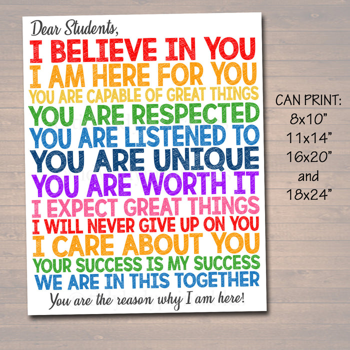 Dear Students Classroom Teacher Poster Sign