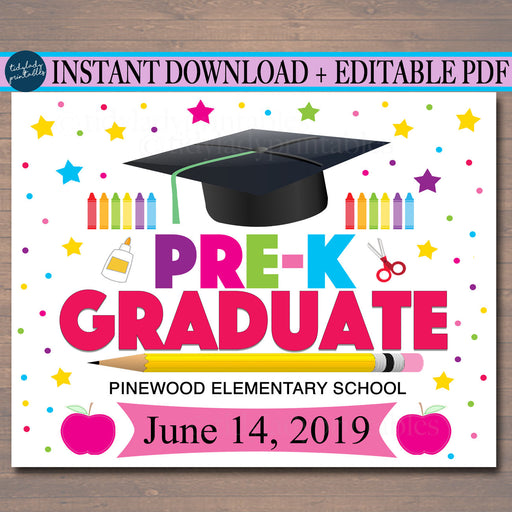 EDITABLE DATE Pre-K Graduation Photo Prop, End of School Chalkboard Poster, Last Day of Preschool PreK Printable Sign, DIY Instant Download