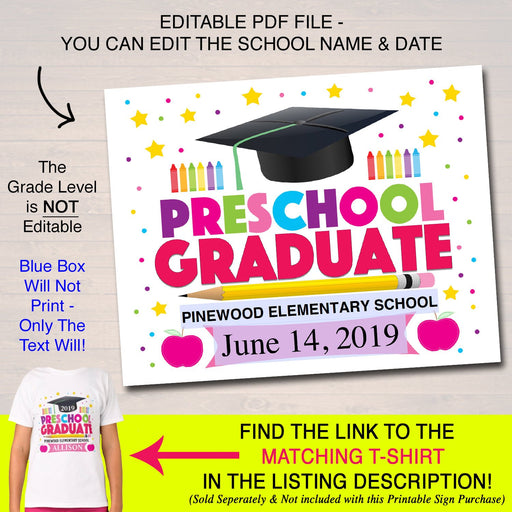 EDITABLE DATE Preschool Graduation Photo Prop, End of School Chalkboard Poster, Last Day of Preschool Printable Sign, DIY Instant Download