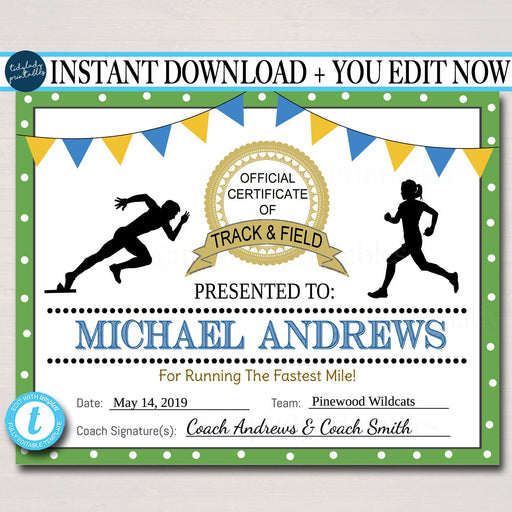 EDITABLE Track & Field Award Certificates, INSTANT DOWNLOAD, Track Awards, Track Party Printable, Printable Award Sports Runner Certificates