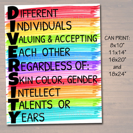 Diversity Poster, School Counselor Poster, Teen Bedroom Decor, Printable Classroom Wall Art, Office Decor, Motivational Classroom Anti Bully