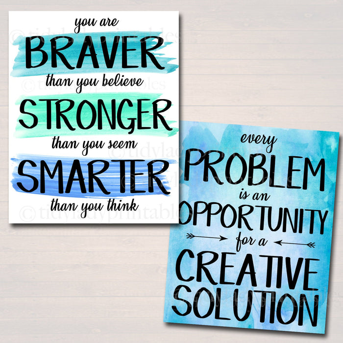 SET OF 12 Inspirational Watercolor Printable Posters, School Counselor Teacher Social Worker Classroom Blue Office Decor Kindness You Matter