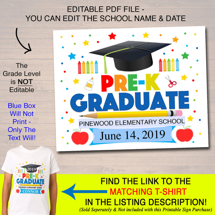 EDITABLE DATE Pre-K Graduation Photo Prop, Last Day End of School Chalkboard Poster, Boy PreK Graduate Sign, School Pic DIY Instant Download