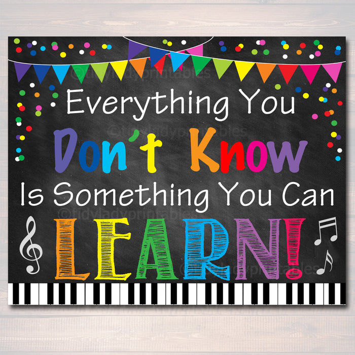 PRINTABLE Classroom Music Poster Everything You Don't Know Can Learn INSTANT DOWNLOAD, Positive Thinking Growth Mindset Teacher Classroom