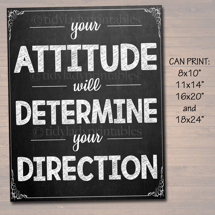 Inspirational Chalkboard Printable Poster, School Counselor Teacher Social Worker Classroom, Office Decor, Attitude Determines Direction