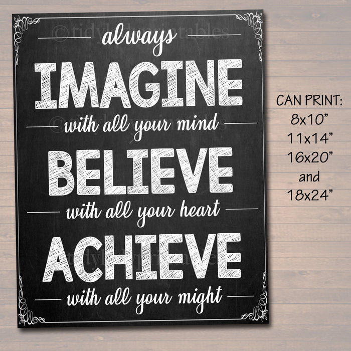 Classroom Decor School Classroom Poster, Imagine, Believe, Achieve, Self Esteem Motivation Printable Art, School Counselor Office Decoration