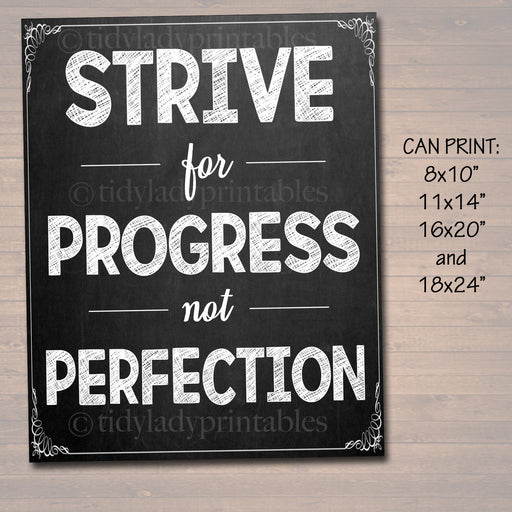 Inspirational Chalkboard Printable Poster, School Counselor Teacher Social Worker Classroom Office Decor, Strive for Progress Not Perfection