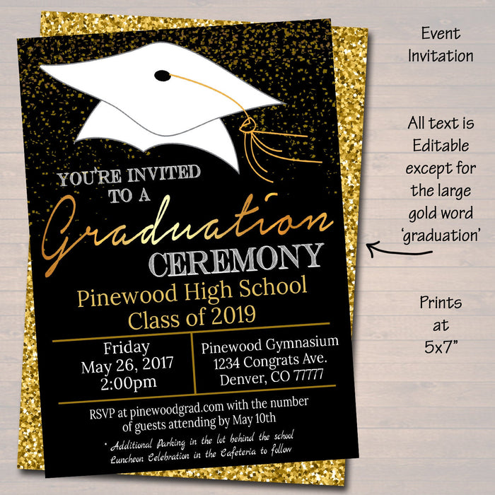 Graduation Ceremony Set, Party Invitation, High School Graduation Program Template, DIY  Ticket, Graduation Announcement