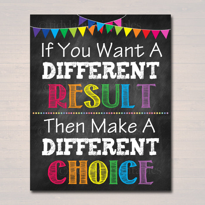 Classroom Decor, Choices Results Consequences Inspirational  Poster, School Counselor, Social Work Office High School Motivational Printable