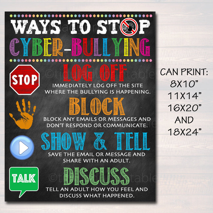 PRINTABLE Anti Cyber-Bullying Poster Computer Lab School Sign Classroom Decor IT Computers Teacher Technology Class, School Counselor Poster