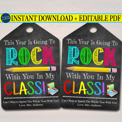 EDITABLE Candy Classroom Printable Gift Tags, This Year is Going to Rock You In My Class, Back To School Gift From Teacher, INSTANT DOWNLOAD
