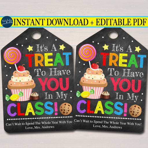 EDITABLE Classroom Printable Sweet Gift Tags, Treat To Have you In My Class, Back To School Gift From Teacher, Cookie Candy INSTANT DOWNLOAD