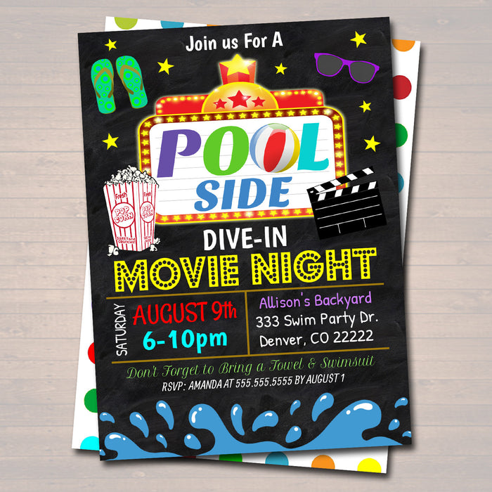 EDITABLE Summer Pool Dive In Movie Party Invitation, Printable Digital Invite, Back to School, Backyard Party, End of School, Pool Birthday