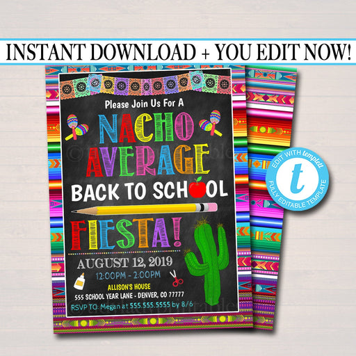 EDITABLE Back To School Fiesta Party Invitation, Printable Digital Invite, Back to School, Backyard Party, End of Summer Celebration Invite
