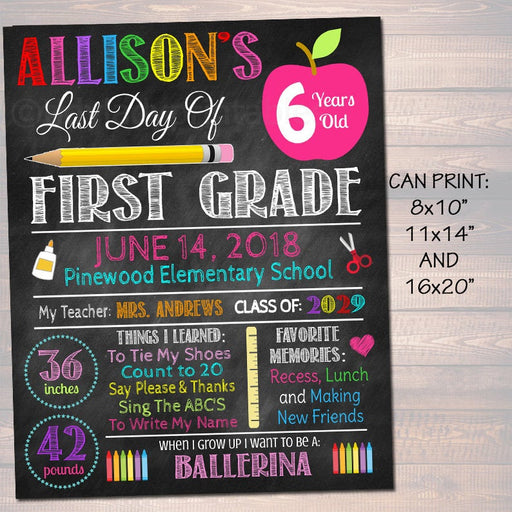 EDITABLE Last Day of School Photo Prop, Back to School Chalkboard Poster, Personalized School Chalkboard Sign, Any Grade Sign School Phto