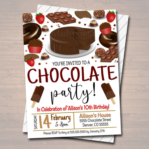 EDITABLE Chocolate Party Invitation, Party Invite, Dessert Restaurant Printable, Birthday Template, Valentines Day Party, INSTANT DOWNLOAD