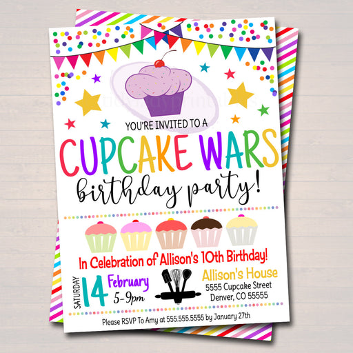 EDITABLE Cupcake Wars Themed Party Birthday Invitation, Girls Cupcake Candy Sweet Digital Invite, Cupcake Decorating Party, INSTANT DOWNLOAD