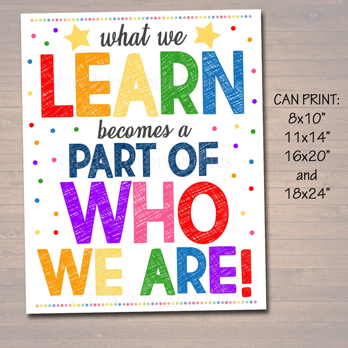 PRINTABLE What We Learn Becomes a Part of Who We Are Poster, , Motivational School Counselor Office, Classroom Quote Art