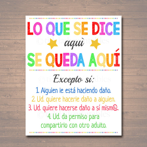 Spanish Counseling Office Confidentiality Poster, Counselor Office Decor, Therapist Office, Social Worker Sign, What You Say in Here Stays