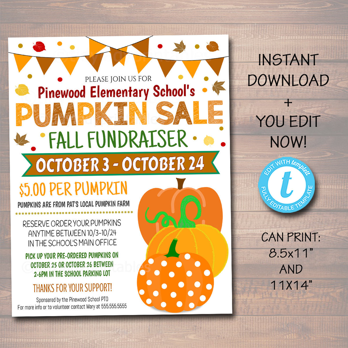 Fall Pumpkin Sale Fundraiser Flyer | TidyLady Printables