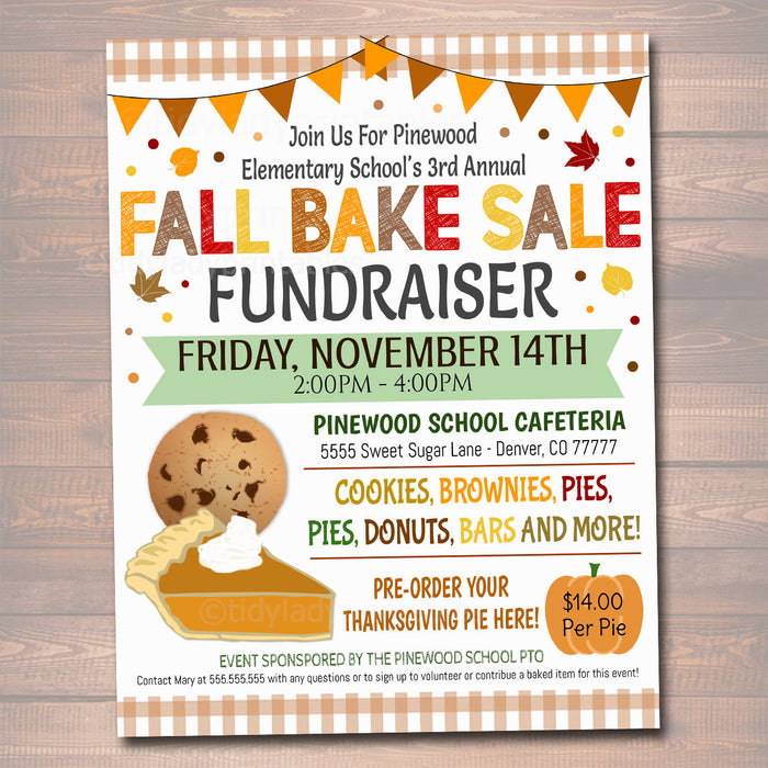 Fall Bake Sale Flyer, Festival Fall Harvest Flyer/Poster Printable Halloween Invitation, Fall Carnival, Church School Fundraiser