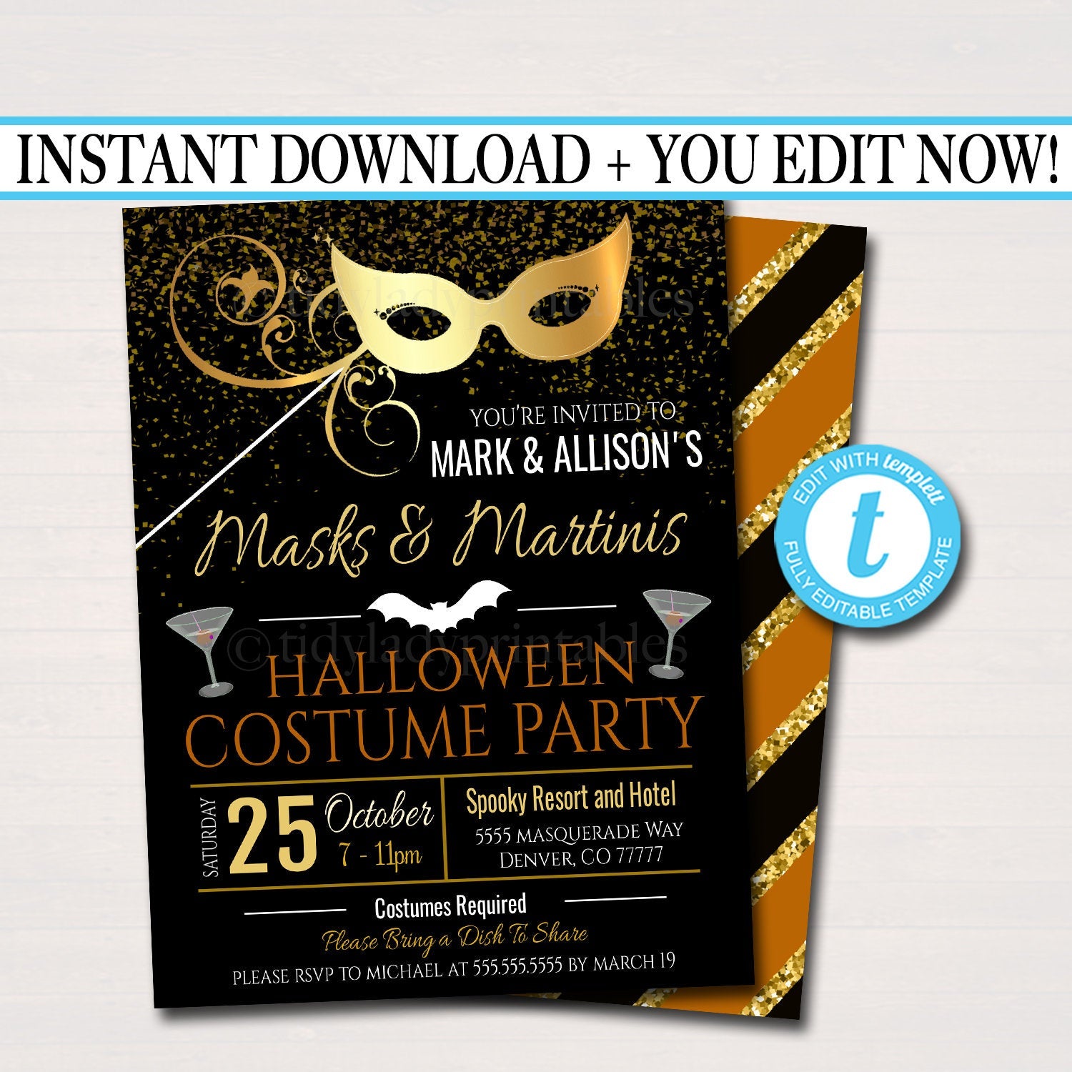 halloween-masquerade-costume-party-invite-tidylady-printables for Free Printable Masquerade Invitation Templates Halloween Masquerade Costume Party Invite — TidyLady Printables for Free Printable Masquerade Invitation Templates