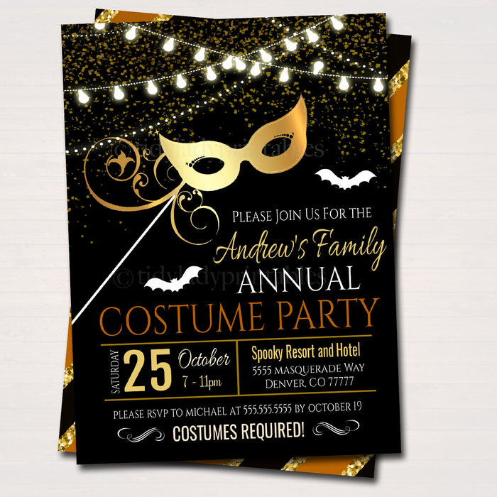 Halloween Masquerade Costume Party Invitation, Printable Adult Cocktail Halloween Party Invite, Halloween Masks,