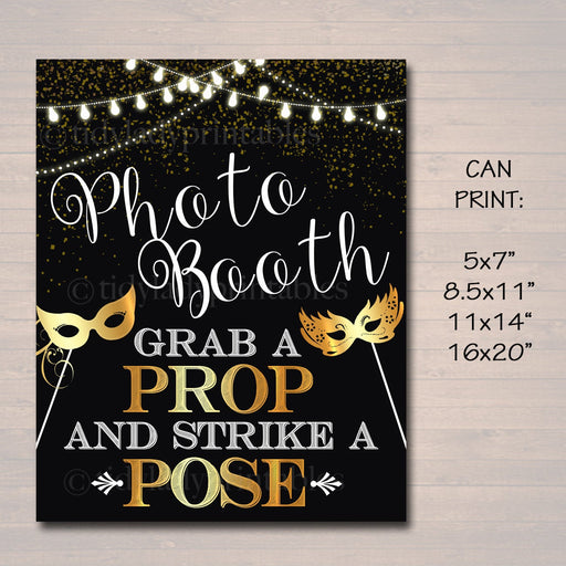 PRINTABLE Photo Booth Sign, Black and Gold Party Decor Masquerade Ball, Wedding Halloween Costume Party Photo Booth Prop INSTANT DOWNLOAD