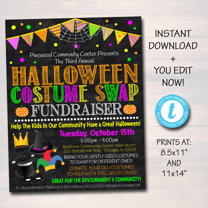 Halloween Costume Swap Flyer, Kids Costume Drive Fundraiser Flyer/Poster Printable, Community Halloween Event Church School Pto Pta