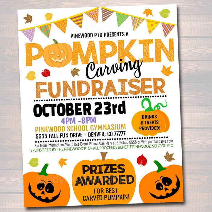 Pumpkin Carving Party Fundraiser Flyer/Poster Printable, Community Halloween Event Church School Pto Pta, Fall Harvest Festival