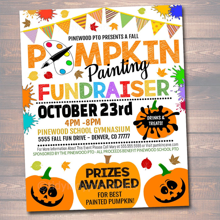 Pumpkin Painting Party Fundraiser Flyer/Poster Printable, Community Halloween Event Church School Pto Pta, Fall Harvest Festival