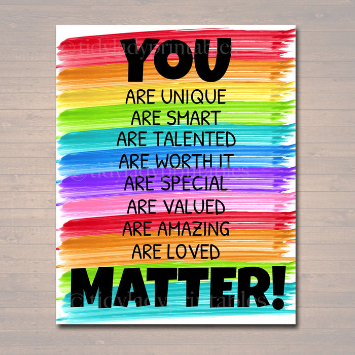 YOU MATTER Classroom Printable, Counseling Office Poster, Counselor Office Decor Therapist Office, Social Worker Sign, Self Esteem Printable