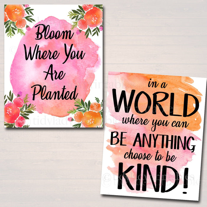 SET OF 12 Inspirational Watercolor Printable Posters, School Counselor Teacher Social Worker Classroom Pink Office Decor Kindness You Matter