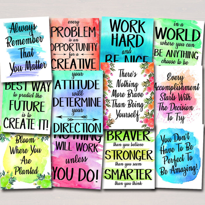 SET OF 12 Inspirational Watercolor Printable Posters, School Counselor Teacher Social Worker Classroom, Office Decor Kindness You Matter Art