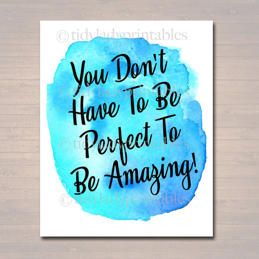Inspirational Watercolor Printable Poster, School Counselor Teacher Social Worker Classroom Blue Office Decor, Don't Have to Be Perfect Art