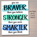 Inspirational Watercolor Printable Poster School Counselor Teacher Social Worker Classroom Blue Office Decor You Are Braver Stronger Smarter