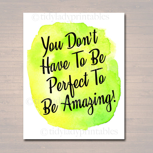 Inspirational Watercolor Printable Poster, School Counselor Teacher Social Worker Classroom Green Office Decor, Don't Have to Be Perfect Art