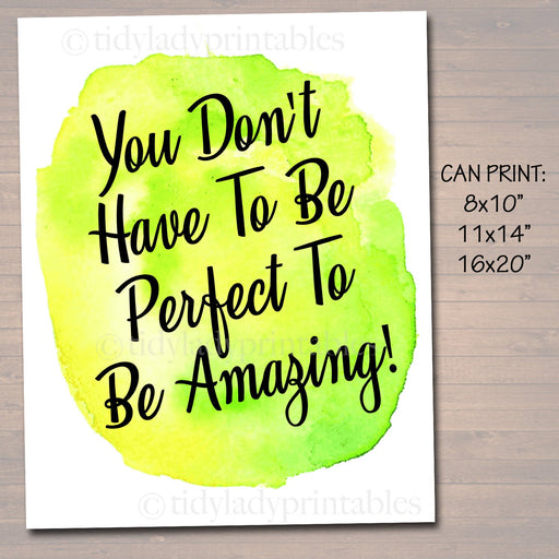 Inspirational Watercolor Printable Poster, School Counselor Teacher Social Worker Classroom Green Office Decor, Don't Have to Be Perfect Art