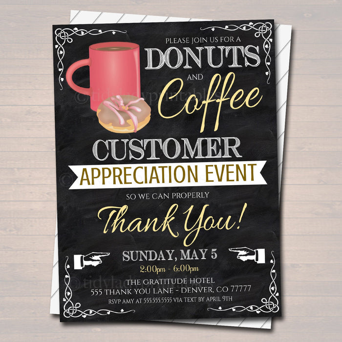 Editable Coffee Donuts Appreciation Invitation, Grateful For You Teacher Staff Invitation, Customer, Boss Client Thank You, INSTANT DOWNLOAD